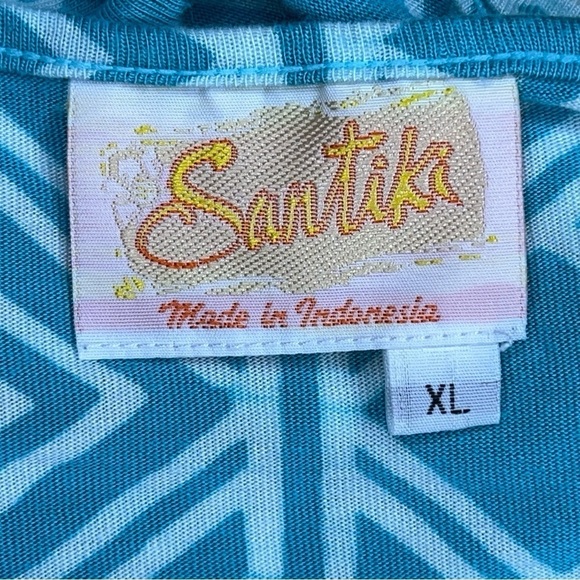 XL SANTIKI TEAL BLUE WHITE BELL SLEEVE BLOUSE TOP STRETCH PULLOVER - Picture 10 of 11